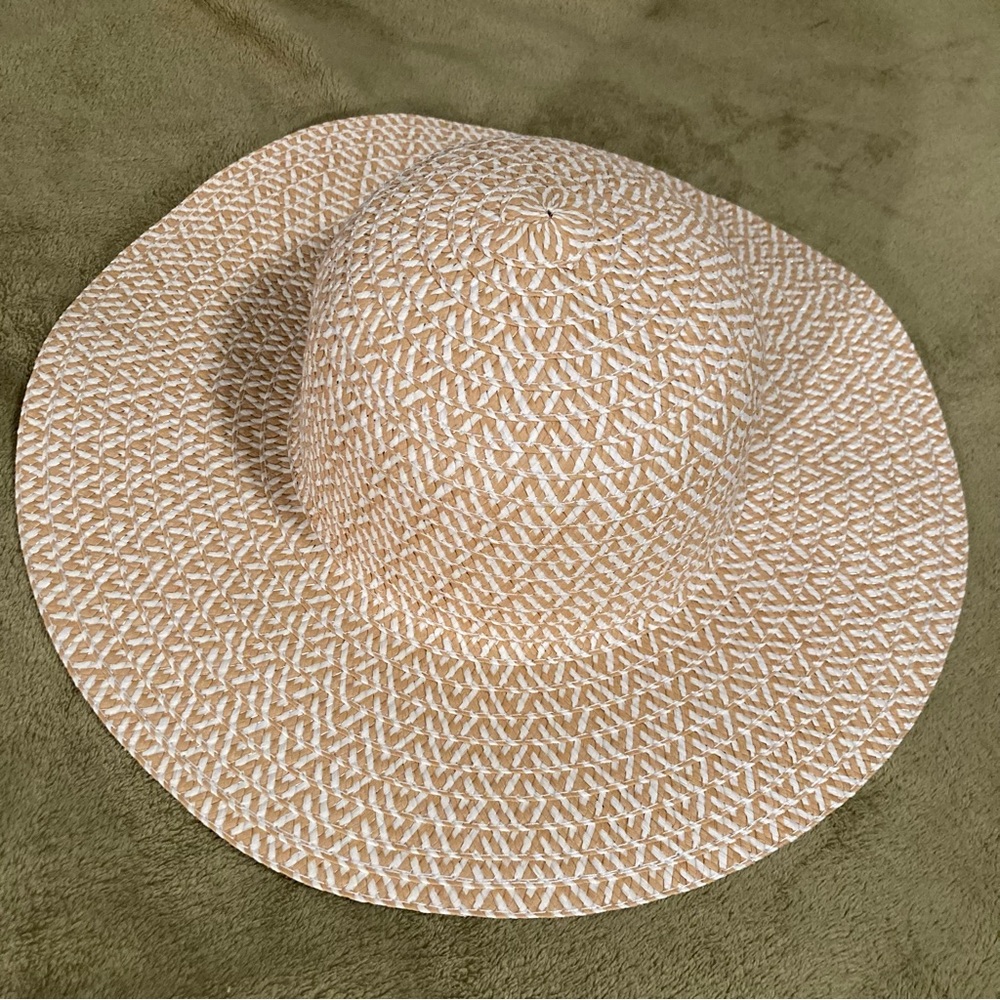 NWOT Sun Hat Vintage 80s 90s White Tan Women's One Size - Picture 1 of 6